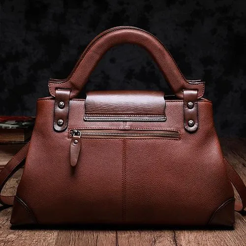 Red Vintage Leather Ladies Satchel Handbag Brown Shoulder Bag Purse for Women