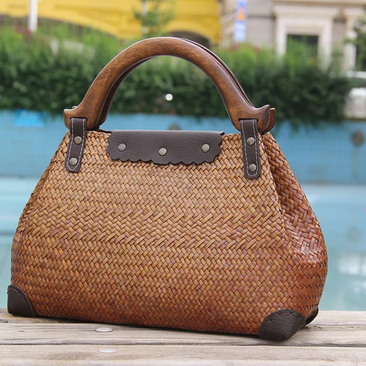 Red Vintage Leather Ladies Satchel Handbag Brown Shoulder Bag Purse for Women