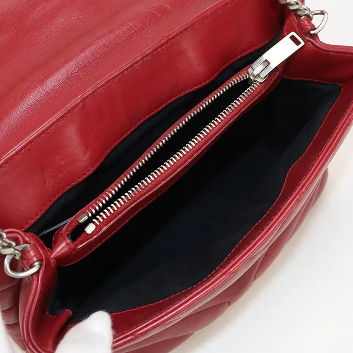 SAINT LAURENT 466476 Shoulder Bag Small Lulu Quilting ChainShoulder Bag leather Red Women