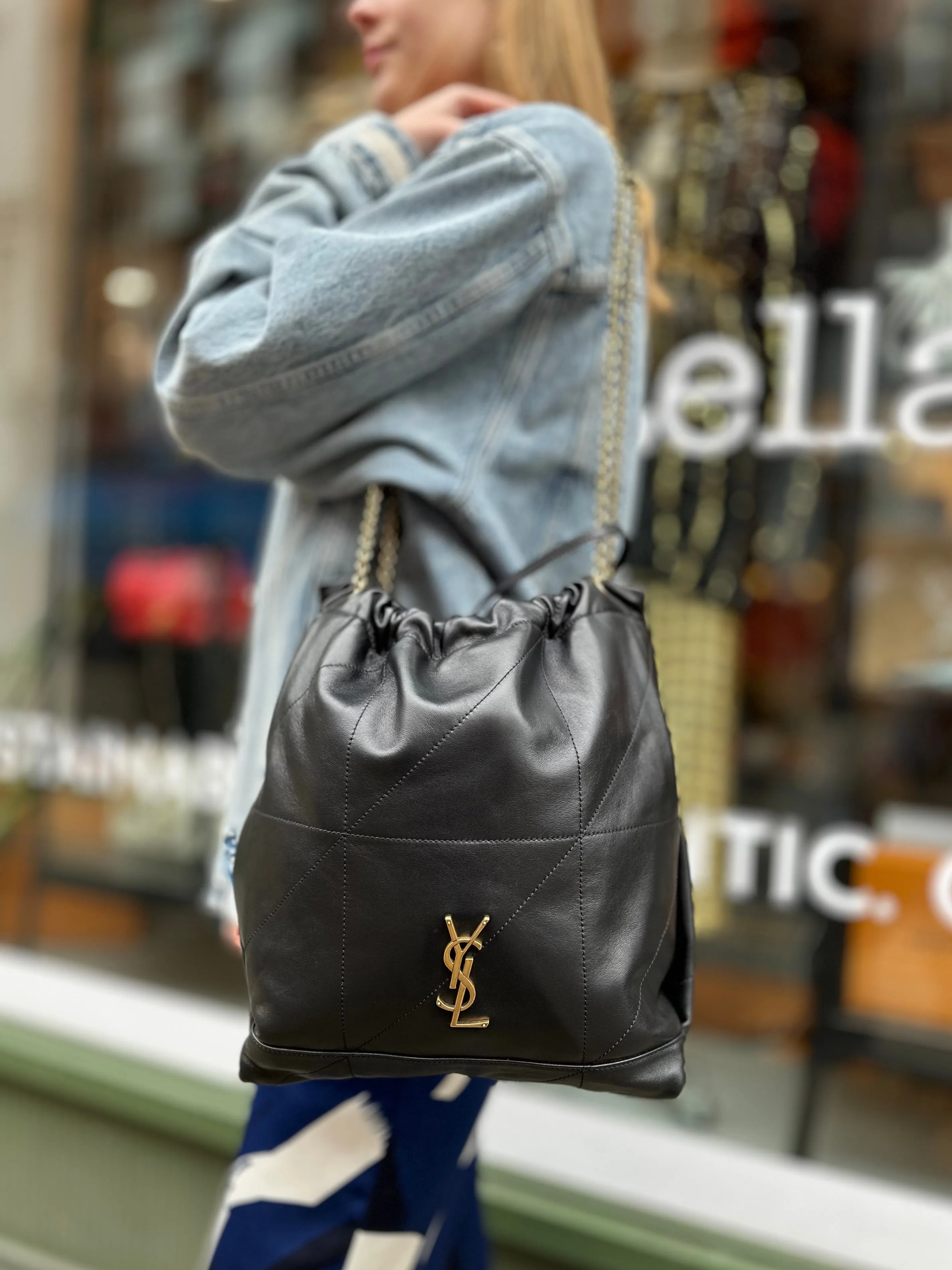 Saint Laurent Black Lambskin Leather "Jamie" Shoulder Bag