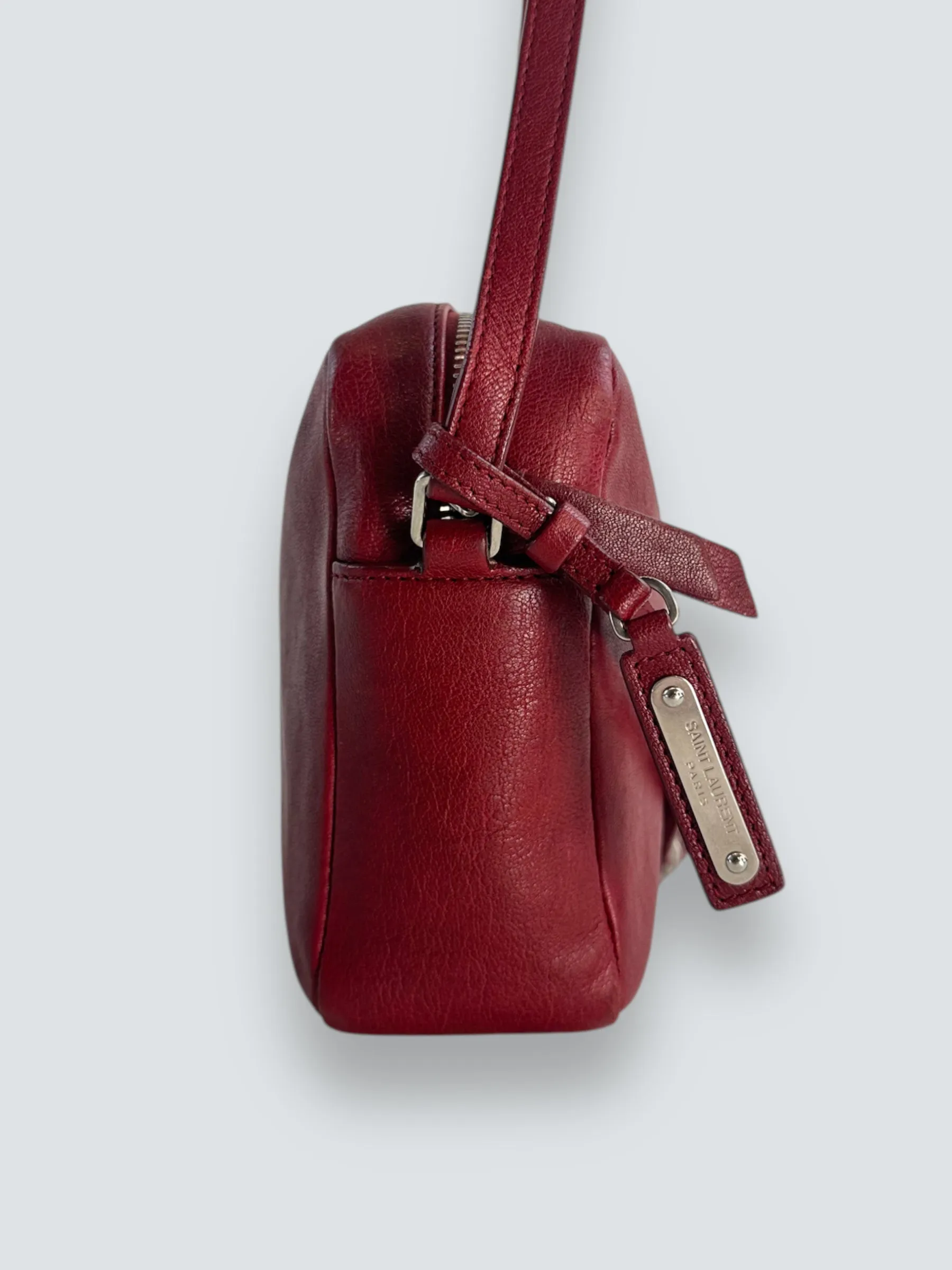 Saint Laurent Dark Red Leather "Lou" Crossbody