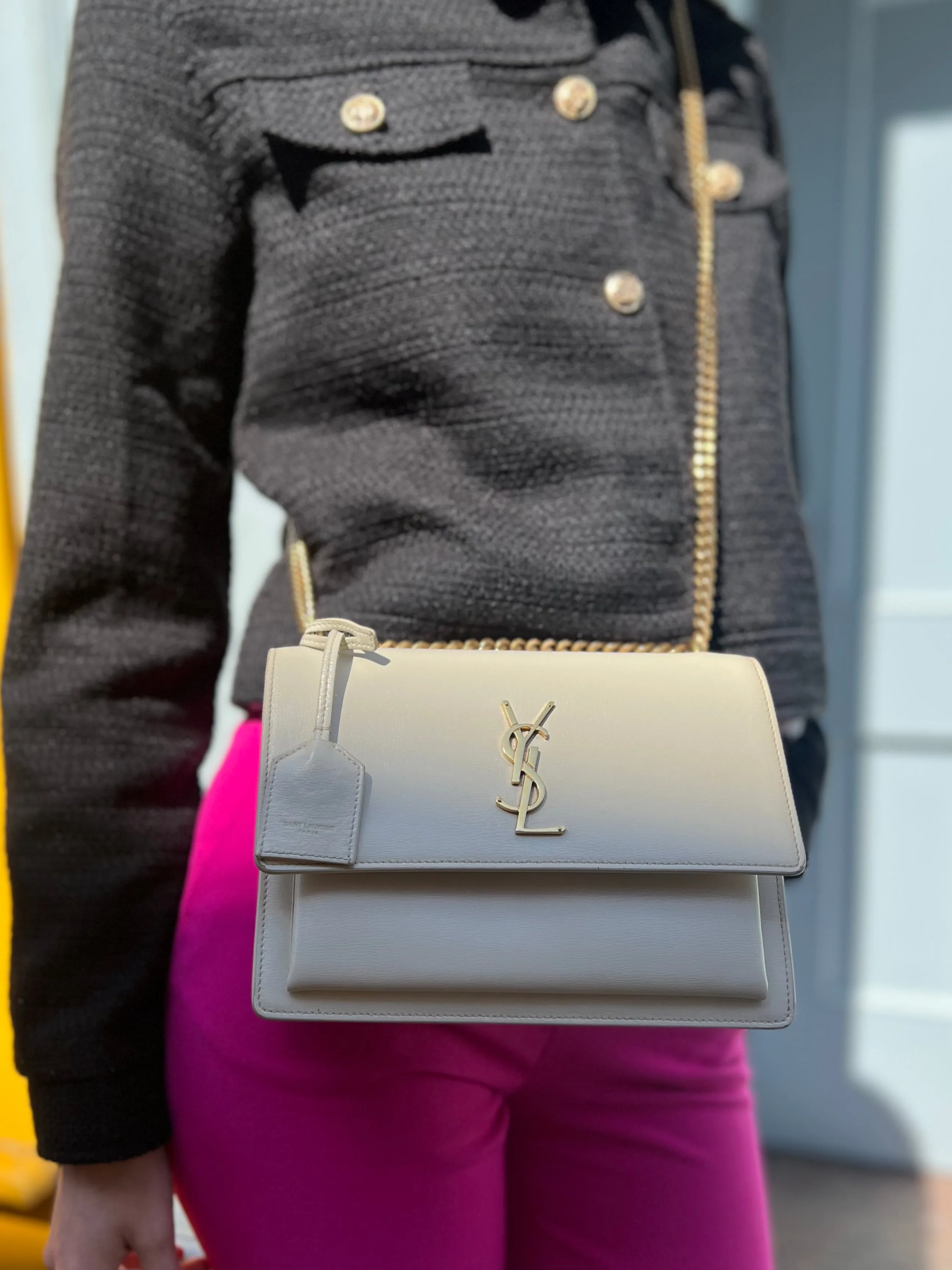 Saint Laurent Off White Leather Sunset Shoulder Bag