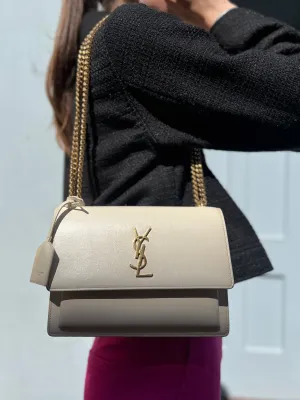 Saint Laurent Off White Leather Sunset Shoulder Bag