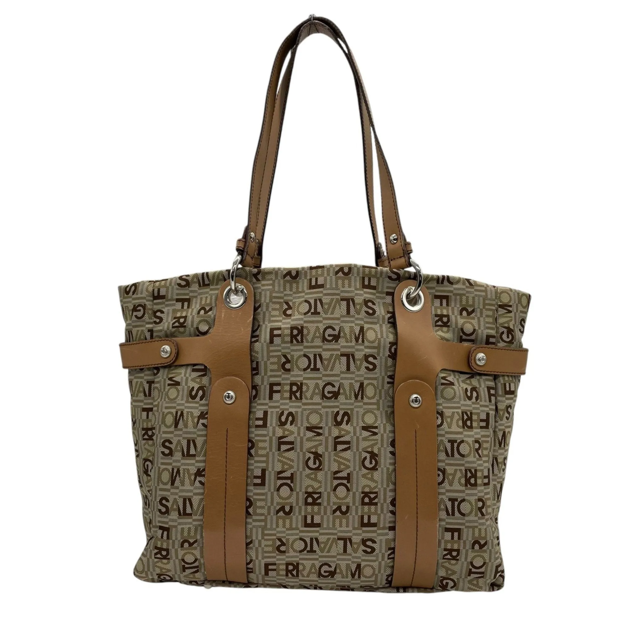 Salvatore Ferragamo  Canvas Leather Shoulder Bag Tote Bag (Pre-Owned)