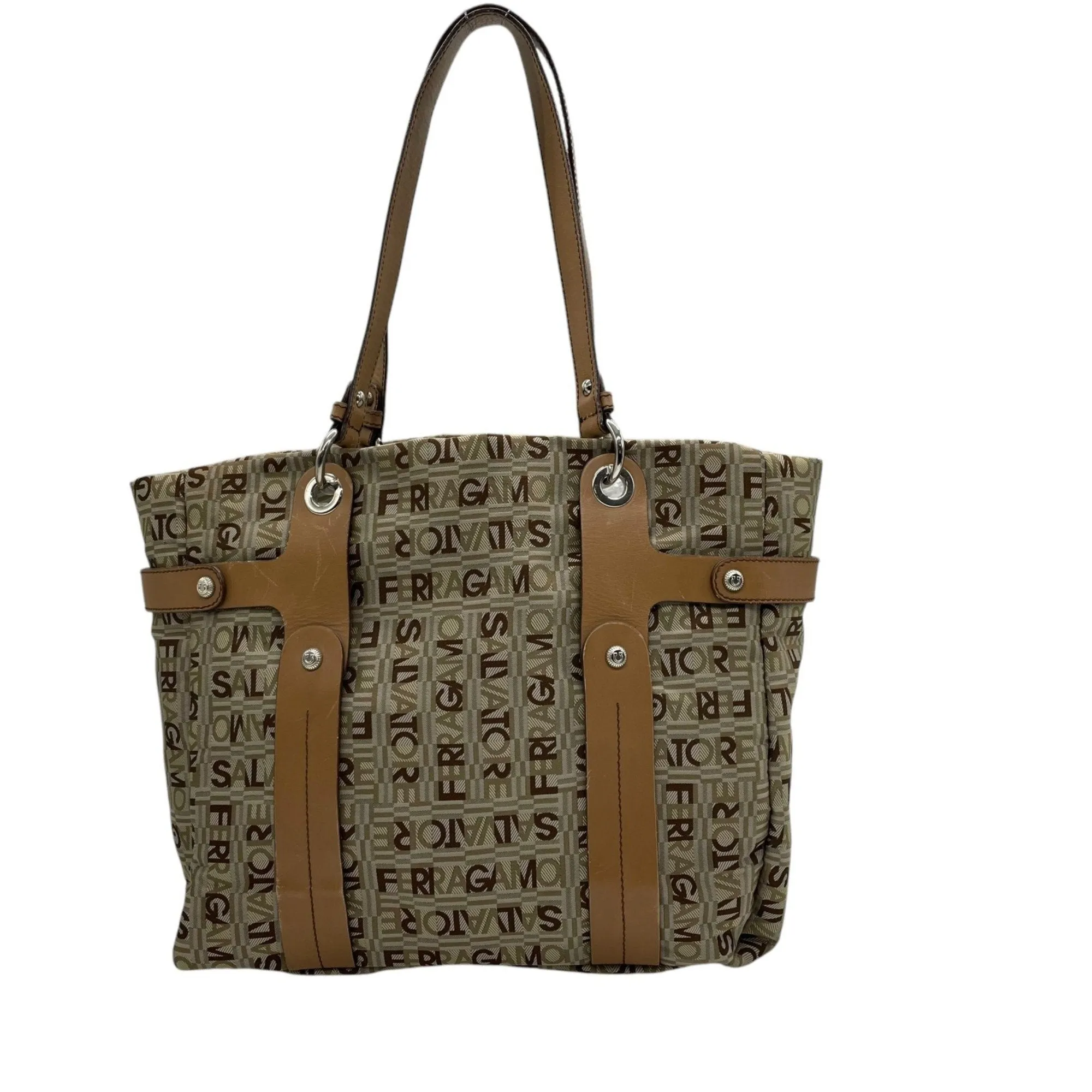 Salvatore Ferragamo  Canvas Leather Shoulder Bag Tote Bag (Pre-Owned)