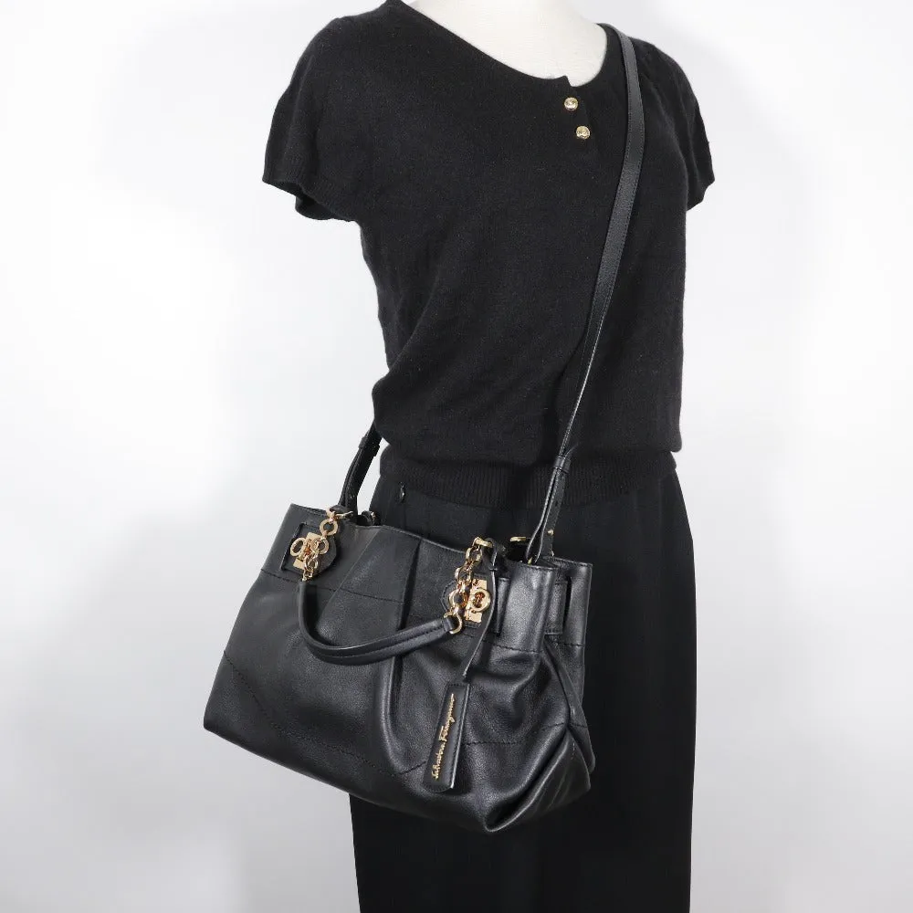 Salvatore Ferragamo Handbag EE-21 D477 Calfskin black 2WAYShoulder Florence Gancini Women Used