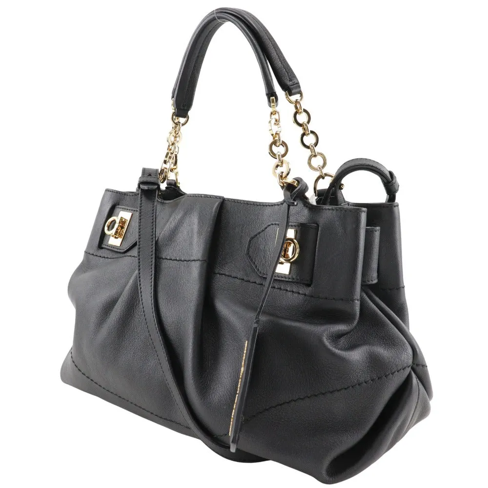 Salvatore Ferragamo Handbag EE-21 D477 Calfskin black 2WAYShoulder Florence Gancini Women Used