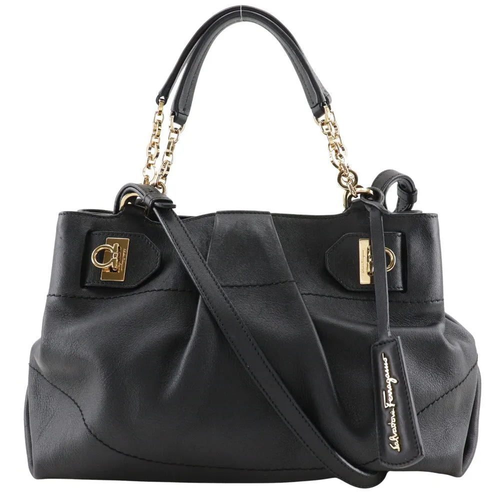 Salvatore Ferragamo Handbag EE-21 D477 Calfskin black 2WAYShoulder Florence Gancini Women Used