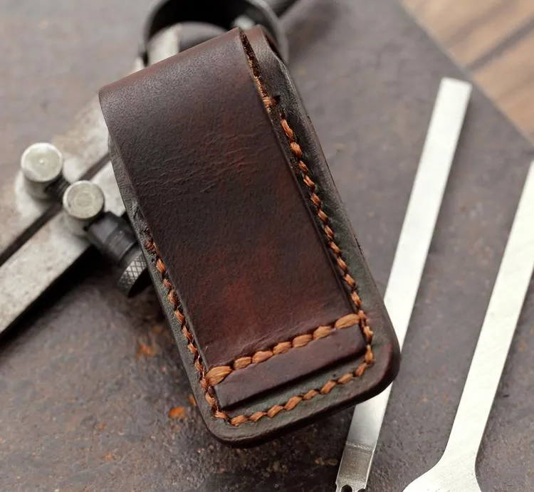Skull Handmade Leather Mens Dunhill Lighter Case With Belt Loop Cool Dunhill Lighter Holders For Men