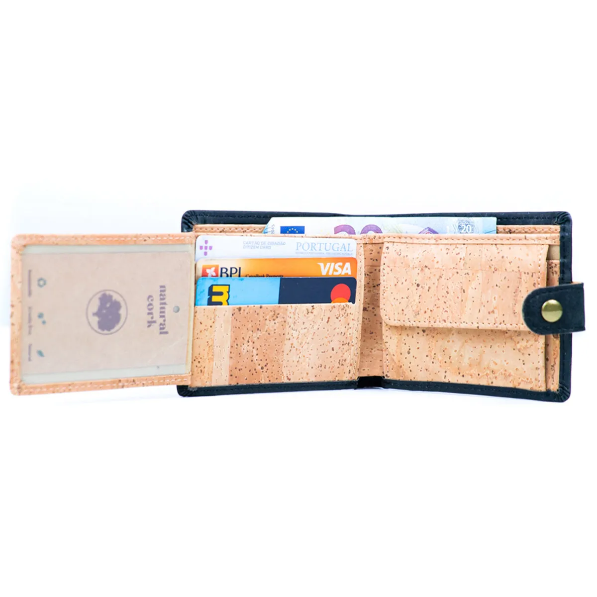 Sleek Bifold Cork Wallet with Snap Button BAG-2278