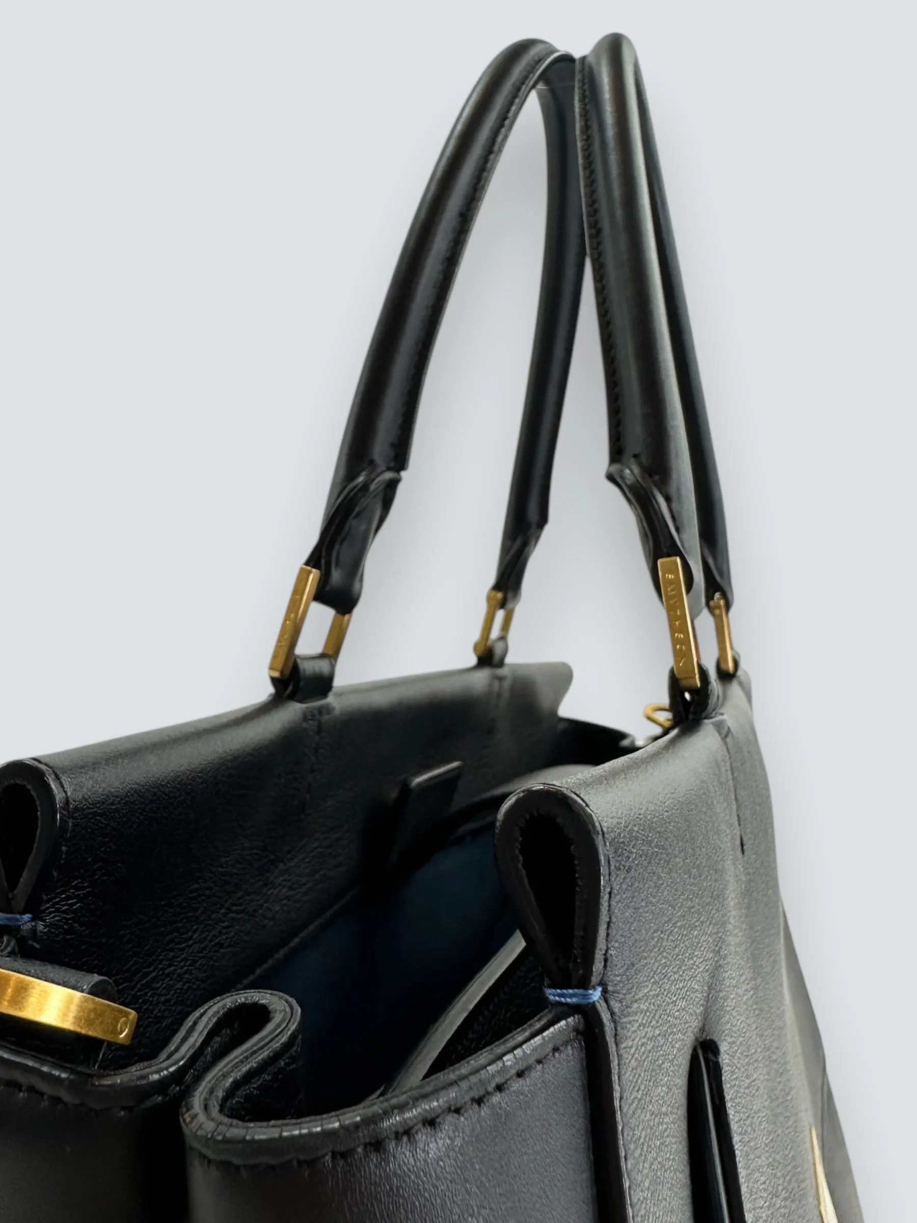 Smythson Black Leather Luggage Tote