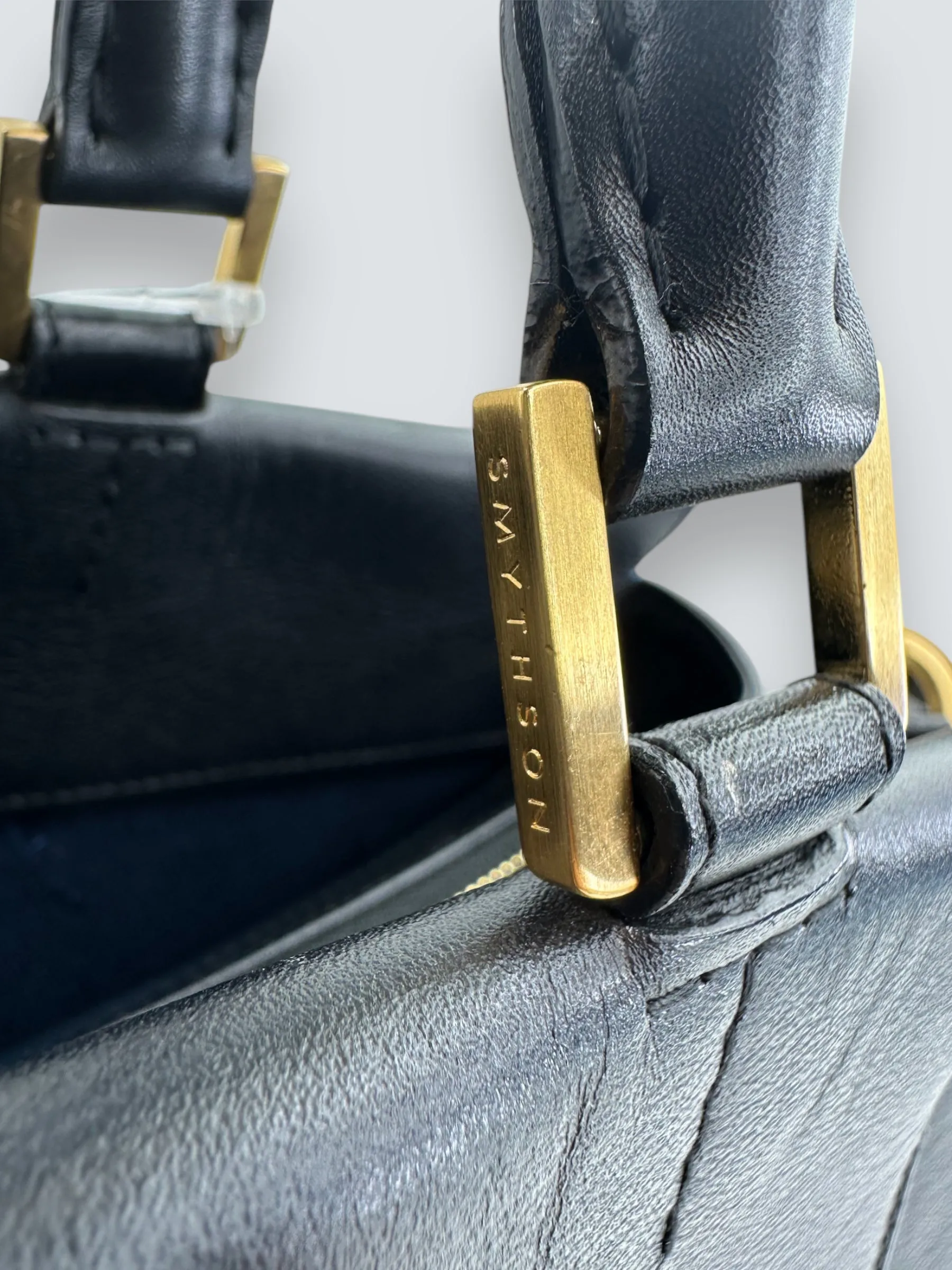 Smythson Black Leather Luggage Tote