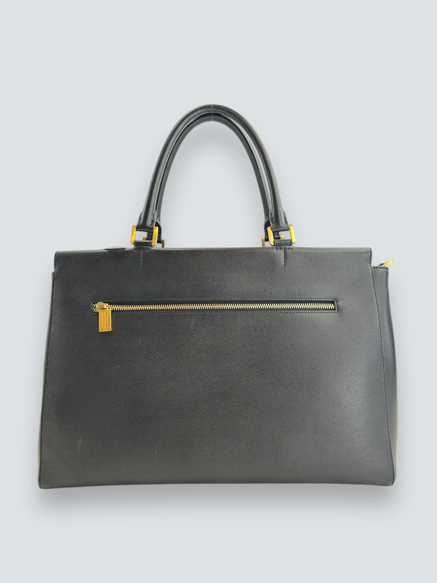 Smythson Black Leather Luggage Tote
