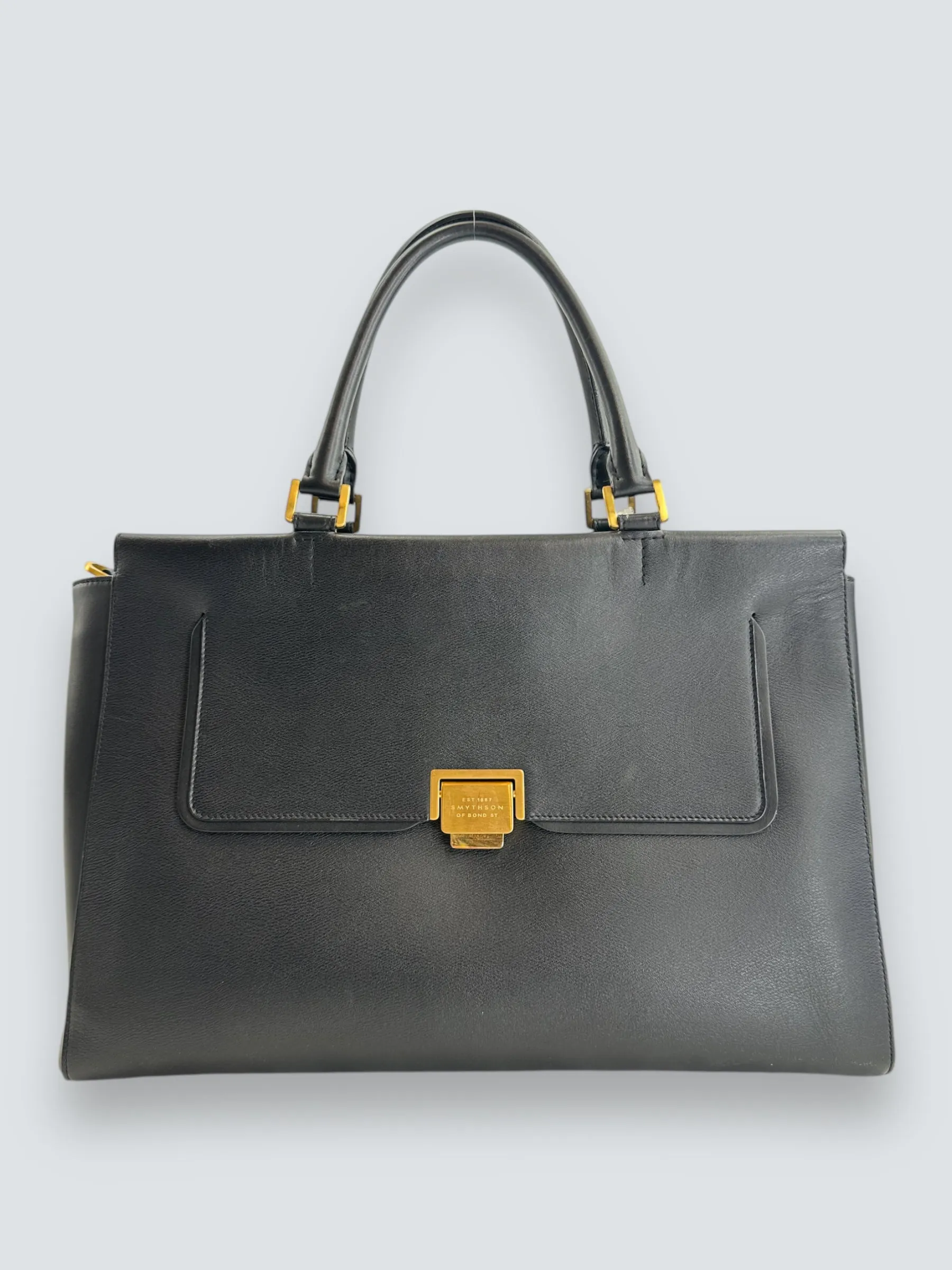 Smythson Black Leather Luggage Tote