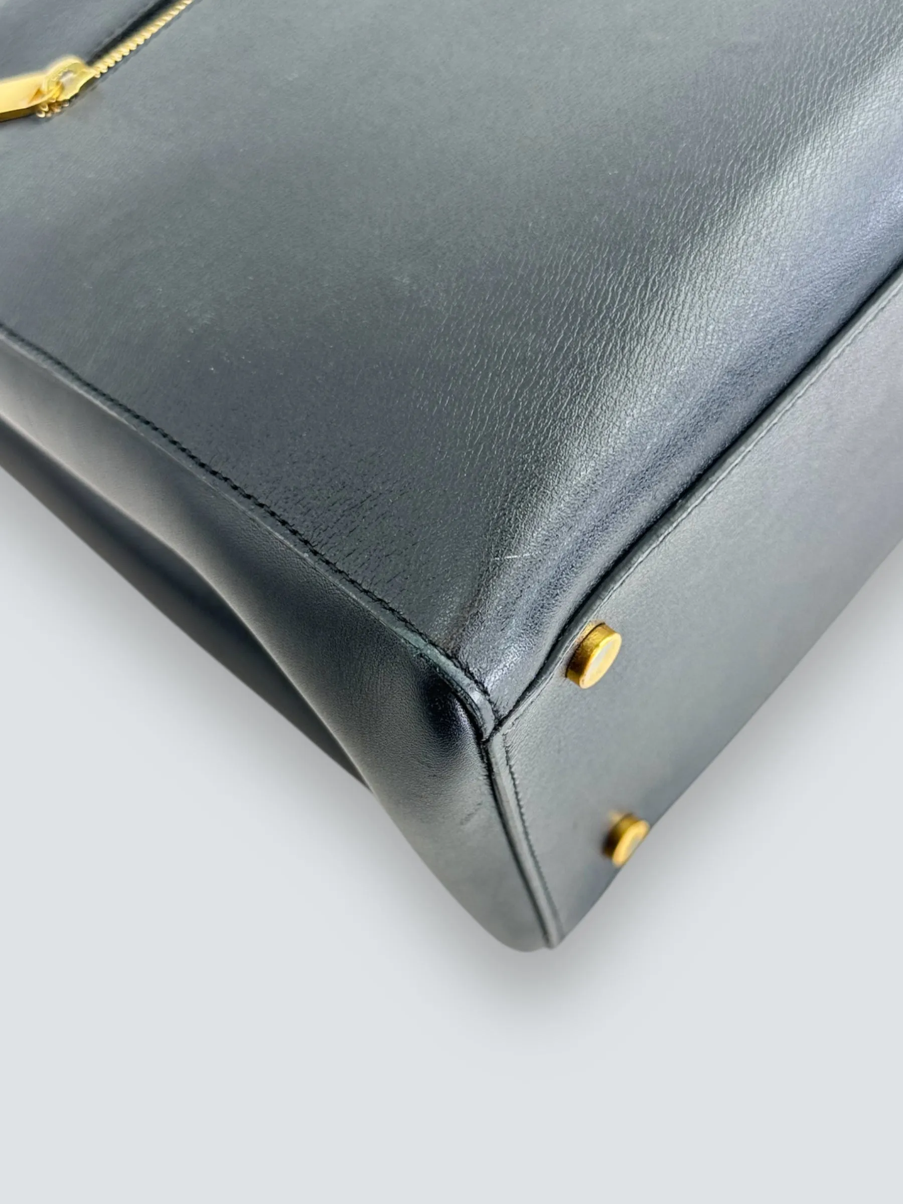 Smythson Black Leather Luggage Tote