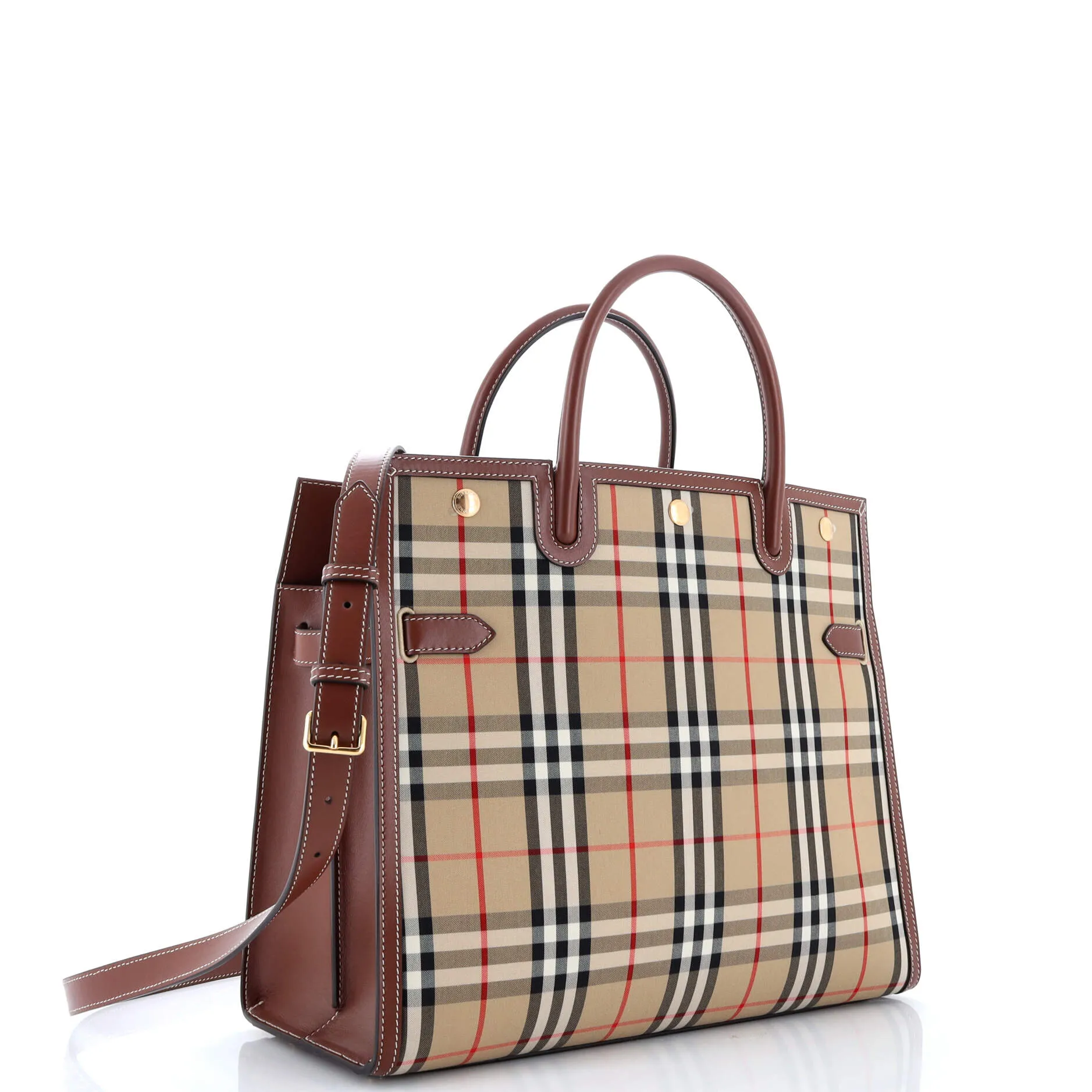 Title Two Handle Tote Vintage Check Canvas and Leather Medium