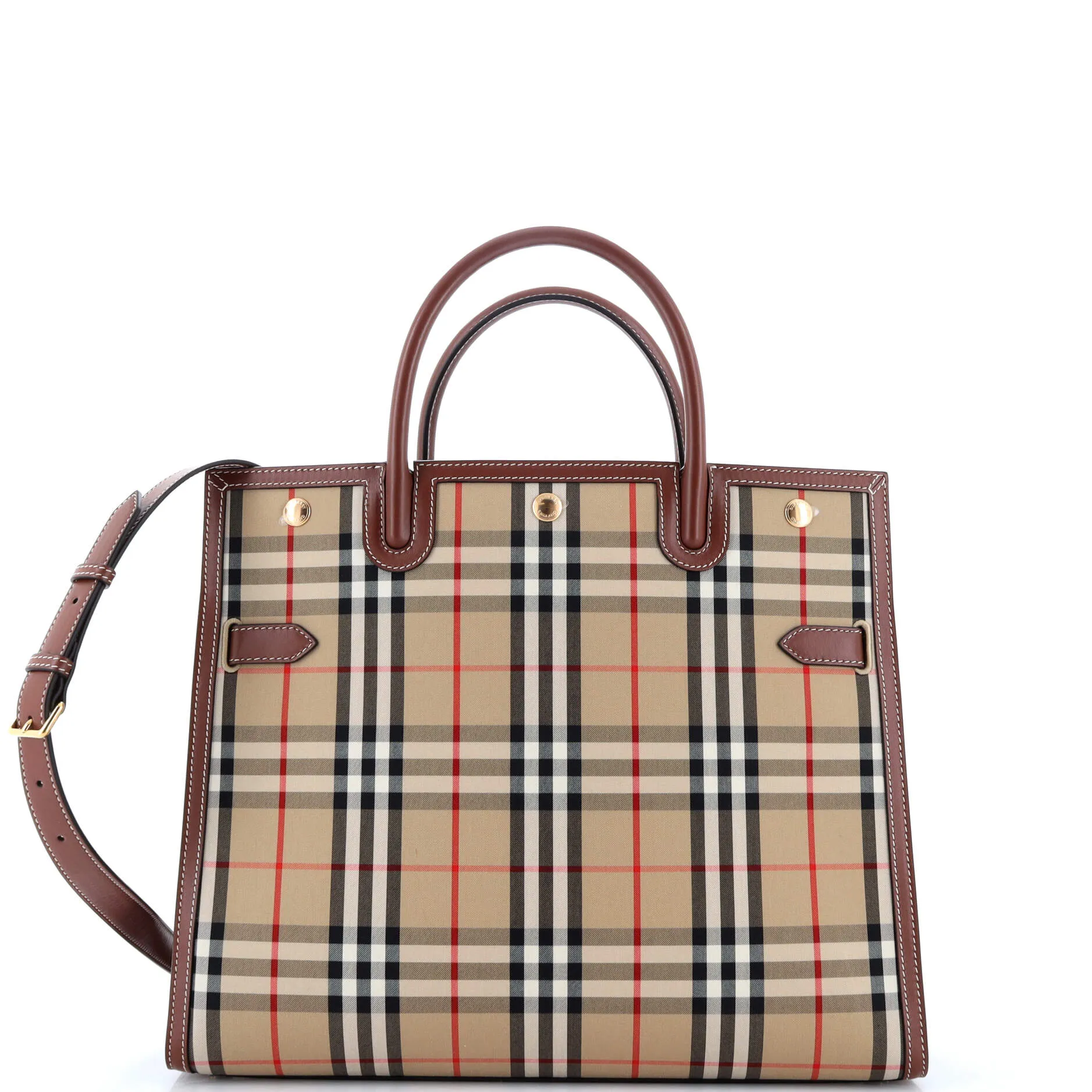 Title Two Handle Tote Vintage Check Canvas and Leather Medium