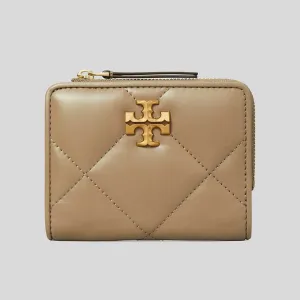 TORY BURCH Kira Diamond Quilted Leather Bifold Wallet Taupe Oak 154990