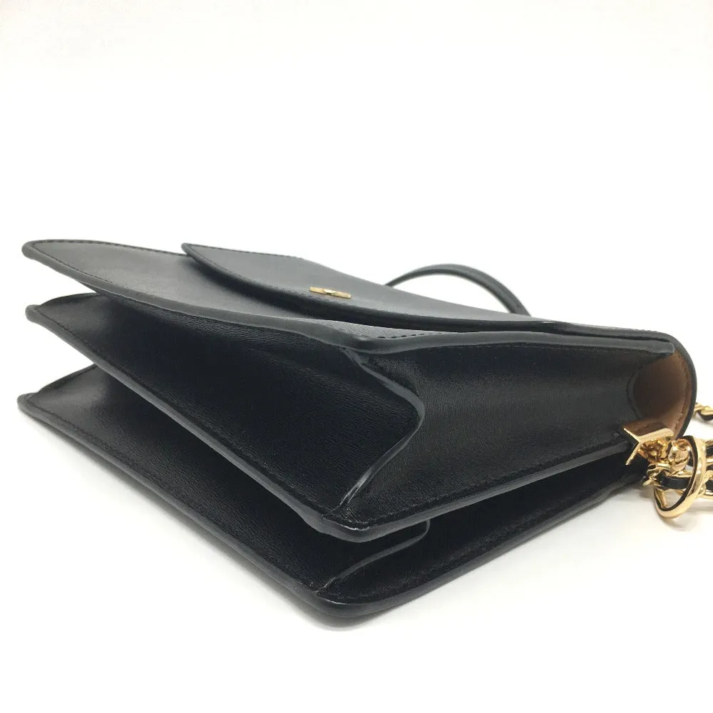Tory Burch Shoulder Bag leather black logo Chain Women Used