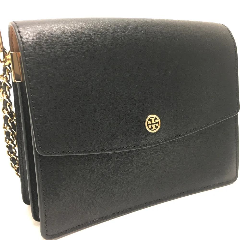 Tory Burch Shoulder Bag leather black logo Chain Women Used
