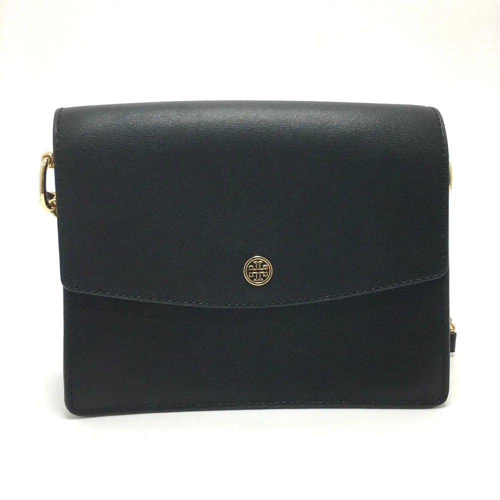 Tory Burch Shoulder Bag leather black logo Chain Women Used