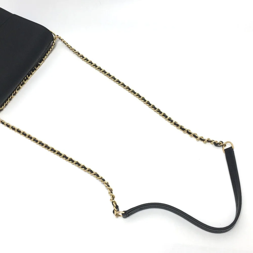 Tory Burch Shoulder Bag leather black logo Chain Women Used