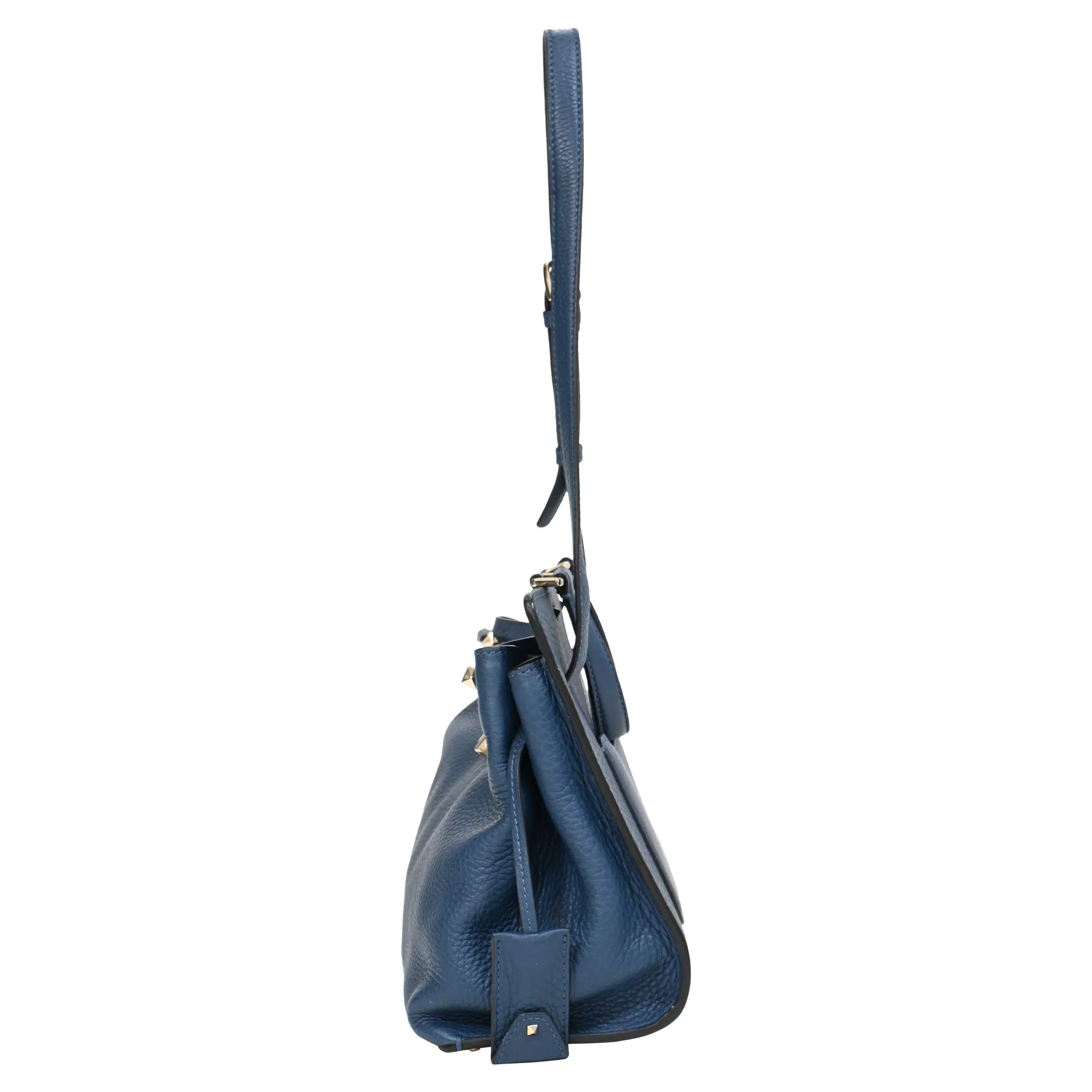 Valentino Joylock Textured-Shoulder Bag In Blue Leather