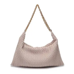 Vegan Leather Woven Shoulder Bag In Oatmilk