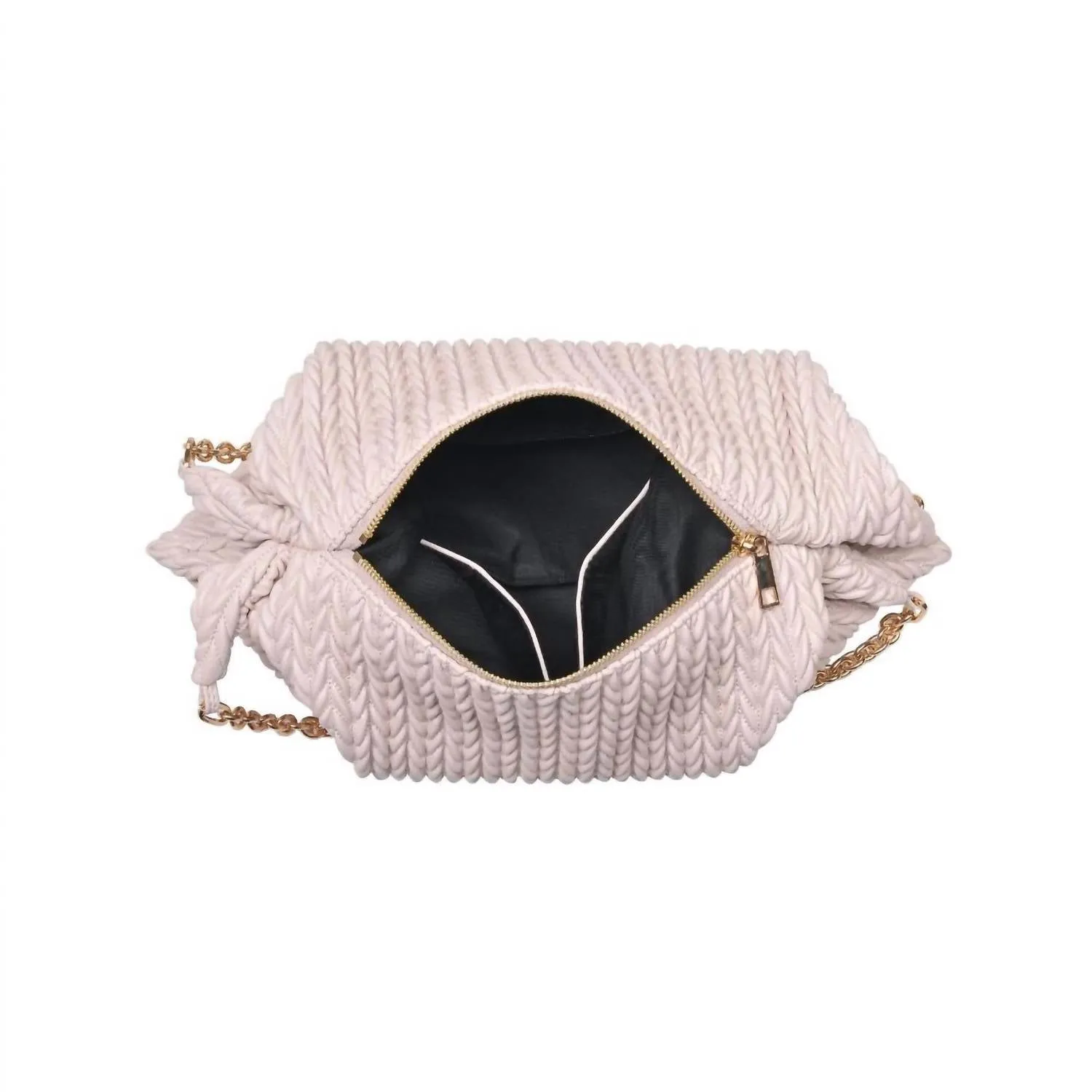 Vegan Leather Woven Shoulder Bag In Oatmilk