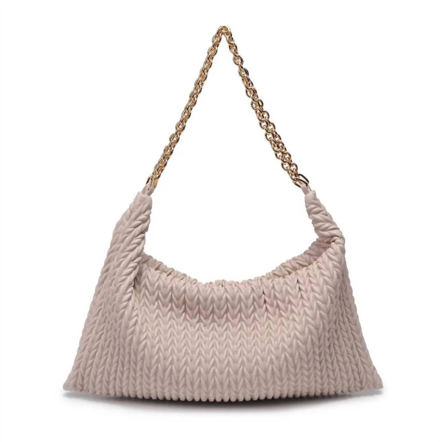 Vegan Leather Woven Shoulder Bag In Oatmilk