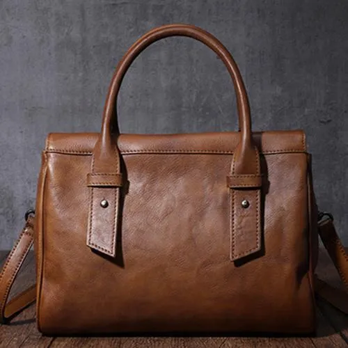 Vintage Brown Ladies Leather Handbag Purse Red Work Handbag Shoulder Purse for Women