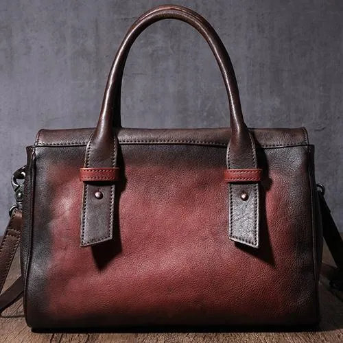 Vintage Brown Ladies Leather Handbag Purse Red Work Handbag Shoulder Purse for Women