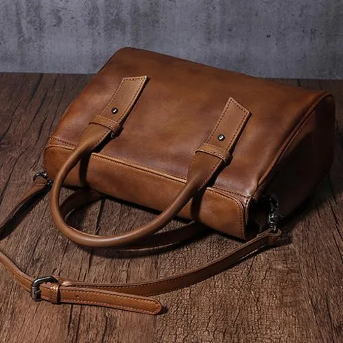 Vintage Brown Ladies Leather Handbag Purse Red Work Handbag Shoulder Purse for Women