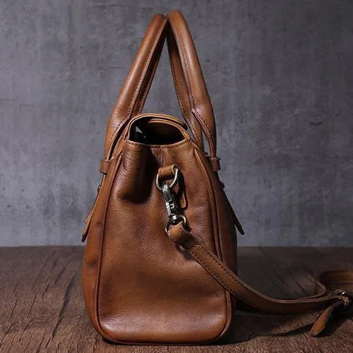 Vintage Brown Ladies Leather Handbag Purse Red Work Handbag Shoulder Purse for Women