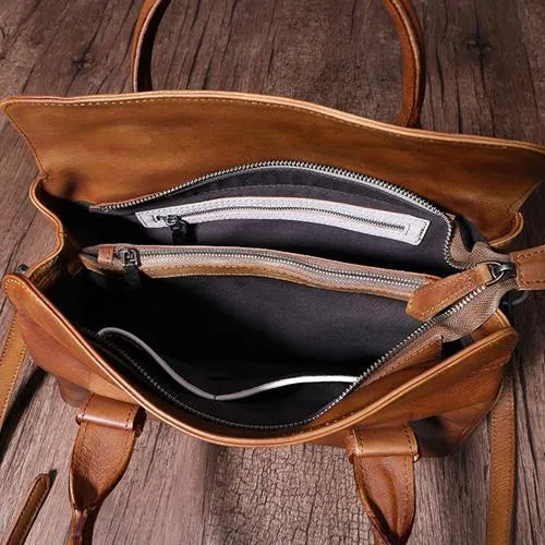 Vintage Brown Ladies Leather Handbag Purse Red Work Handbag Shoulder Purse for Women