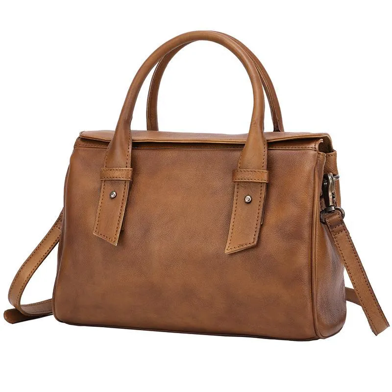 Vintage Brown Ladies Leather Handbag Purse Red Work Handbag Shoulder Purse for Women