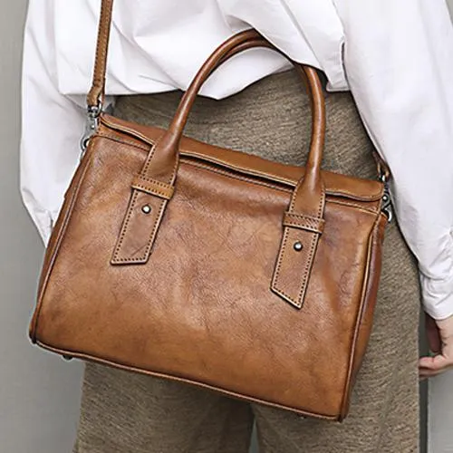 Vintage Brown Ladies Leather Handbag Purse Red Work Handbag Shoulder Purse for Women