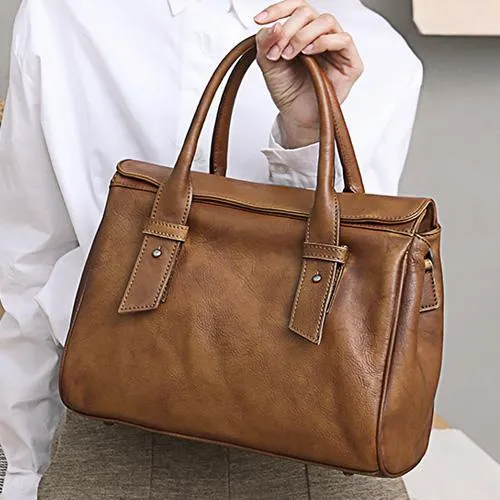 Vintage Brown Ladies Leather Handbag Purse Red Work Handbag Shoulder Purse for Women