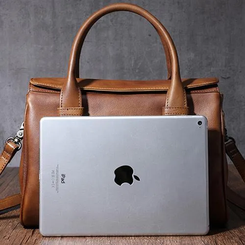 Vintage Brown Ladies Leather Handbag Purse Red Work Handbag Shoulder Purse for Women