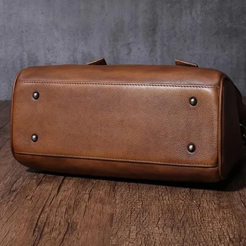 Vintage Brown Ladies Leather Handbag Purse Red Work Handbag Shoulder Purse for Women