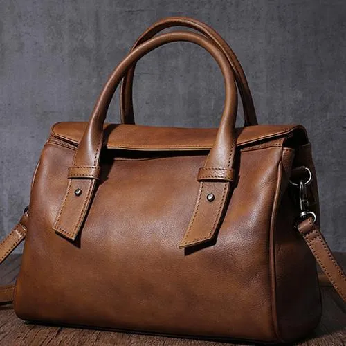Vintage Brown Ladies Leather Handbag Purse Red Work Handbag Shoulder Purse for Women