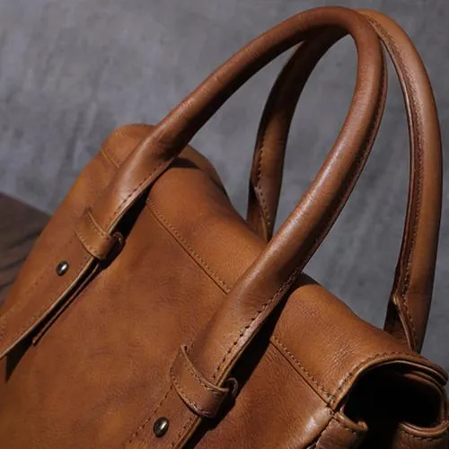Vintage Brown Ladies Leather Handbag Purse Red Work Handbag Shoulder Purse for Women