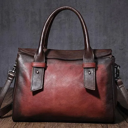 Vintage Brown Ladies Leather Handbag Purse Red Work Handbag Shoulder Purse for Women