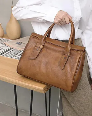 Vintage Brown Ladies Leather Handbag Purse Red Work Handbag Shoulder Purse for Women