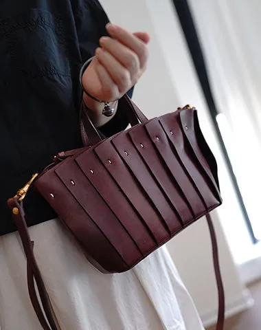 Vintage Brown Leather Splicing Handbag Tote Women Handmade Tote Shoulder Bag for Women