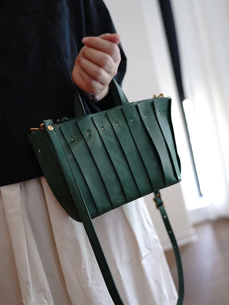 Vintage Brown Leather Splicing Handbag Tote Women Handmade Tote Shoulder Bag for Women