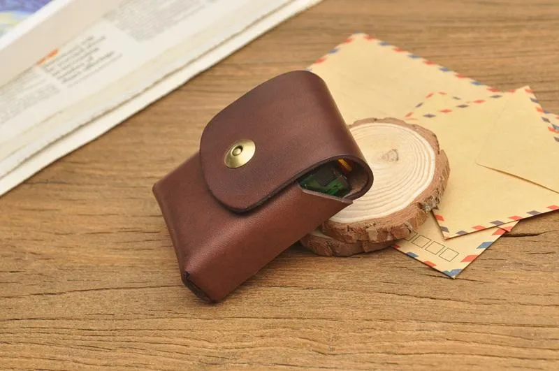 Vintage Cool Leather Mens Cigarette Case Cigarette Holder with Belt Loop for Men
