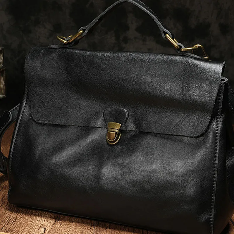 Vintage Fashion Leather Brown Black Handbag Shoulder Bag Work Purse For Women