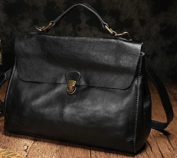 Vintage Fashion Leather Brown Black Handbag Shoulder Bag Work Purse For Women