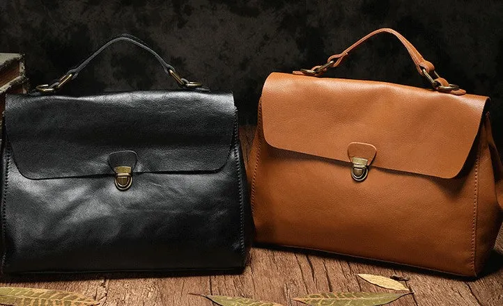 Vintage Fashion Leather Brown Black Handbag Shoulder Bag Work Purse For Women